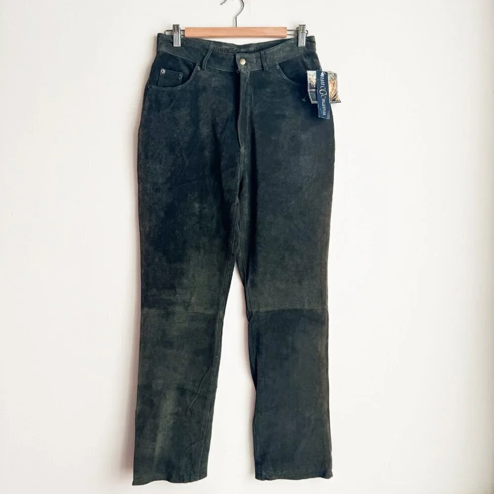 Vintage Nuage Deadstock Washable Suede Olive Green High Waist Pants 12